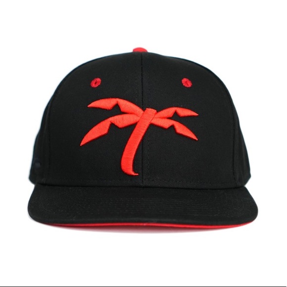 TRAPICAL Embroidered Red Palm Black Snapback Hat - Picture 1 of 3